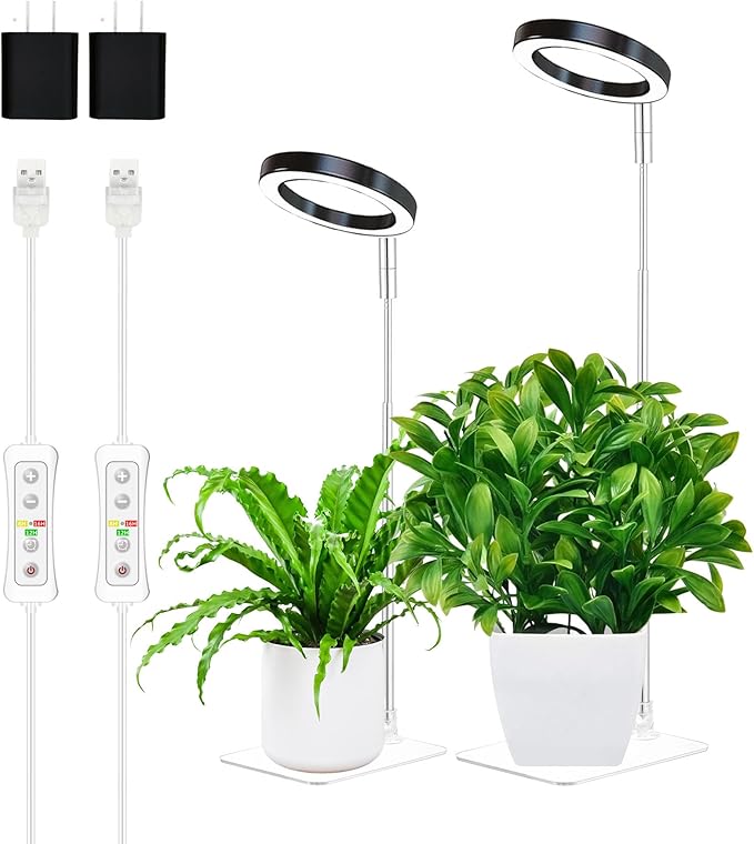 yadoker Plant Grow Light, LED Growing Light with Base Full Spectrum for Indoor Plants,Height Adjustable, Automatic Timer, 5V Low Safe Voltage,Idea for Small Plant Ligh