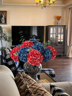 ZYTUYO 5 Pcs Dark Blue Silk Hydrangeas Artificial Flower Boho Dried Touch 20'' Faux Hydrangeas for Fall Indoor Home Decor Kitchen Living Room Outdoor Porch Wedding Flower Arrangement
