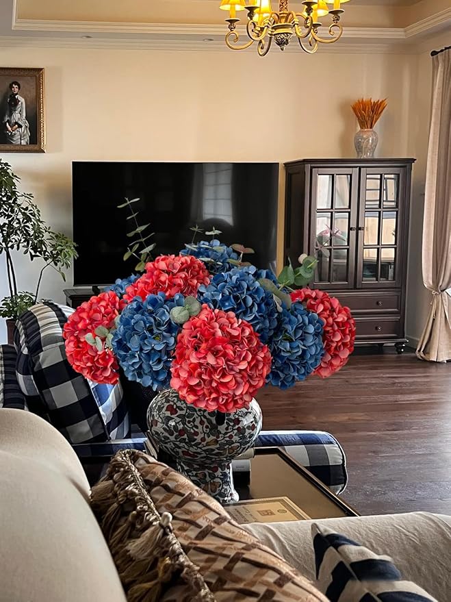 ZYTUYO 5 Pcs Orange Silk Hydrangeas Aritificial Flower Boho Dried Touch 20'' Faux Hydrangeas for Fall Home Decor Kitchen Living Room Porch Wreath Xmas Wedding Flower Arrangement