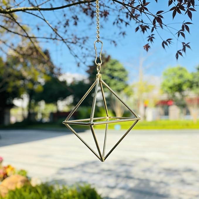 Gold Air Plant Holders with Chains, Set of 6 Geometric Hanging Planters with Removable Links for Wall Decor, Indoor Home Ceiling Display for Tillandsia, Ferns