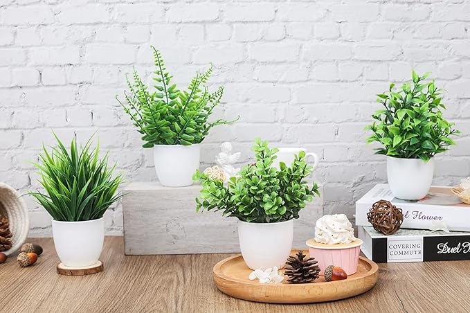 Der Rose 4 Pack Small Fake Plants in Pots, Faux Plants Indoor for Home Office Bathroom Shelf Farmhouse Decor