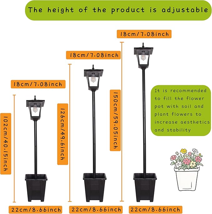 59" Solar Lamp Post Light,Outdoor Waterproof Solar Light Post with Planter,Garden Lights for Backyard, Pathway, Patio,Lawn, Driveway Decor