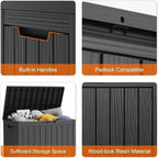 PatioZen 45 Gallon Resin Deck Box, Lockable Patio Outdoor Storage Box for Furniture, Garden Tools and Tools Storage, Waterproof Outside Storage Boxes - Black