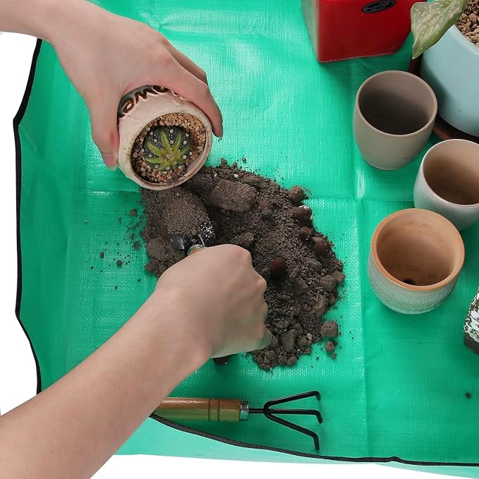 Azureblue Plant Repotting Mat for Indoor Plants Potting Soil Mix, Waterproof Plant Repotting Tray, Potting Mat Gardening Tray for Indoor Potting Succulents Cactus Orchid Pots, Garden Gift(26.8"x26.8")