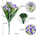 LikSoor Outdoors Artificial Flowers Spring Summer Decor Fake Petunias UV Resistant Flower Faux 12 Bundles Realistic Plastic Plant Porch Patio Window Box Garden Decoration (Purple)