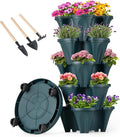 GameXcel Vertical Planter Tower - 5 Tier Stackable Garden Planters with Wheels and Tools Plant Pots for Strawberry Herb Flower and Vegetable Indoor Outdoor Use Green