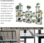 Twhep Tall Multi Tier Plant Stand, 13 Tiers Multifunctional Plant Stands for Indoor Plants, Decorative Black Steel Plant Shelf for outdoor Patio Garden Balcony and Yard