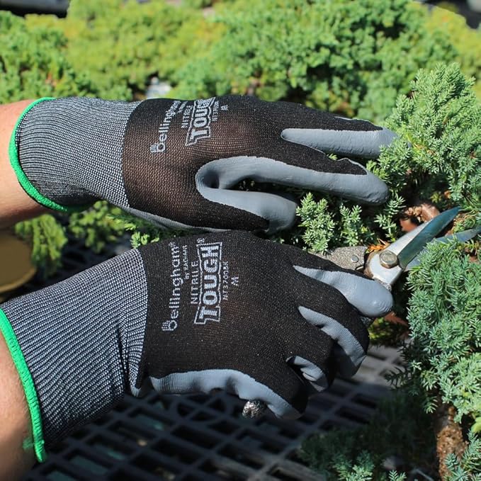 Brussel’s Bonsai Nitrile Tough Gardening Gloves – Durable Nitrile Coated Gloves – Black, Pair, Medium