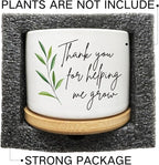 Thank You for Helping Me Grow Succulent Cactus Planter Pots with Bamboo Tray, Office Kitchen Home Windowsill Indoor Tabletop Decor, Gift for Friends Mom Teachers Plant Lovers