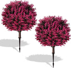 Artificial Pink Eucalyptus Topiary Ball Trees, Set of 2 UV Resistant Fake Evergreen Shrubs Bushes Plants with Ground Spike, 18" Fake Plants for Outdoor Indoor Front Porch Garden