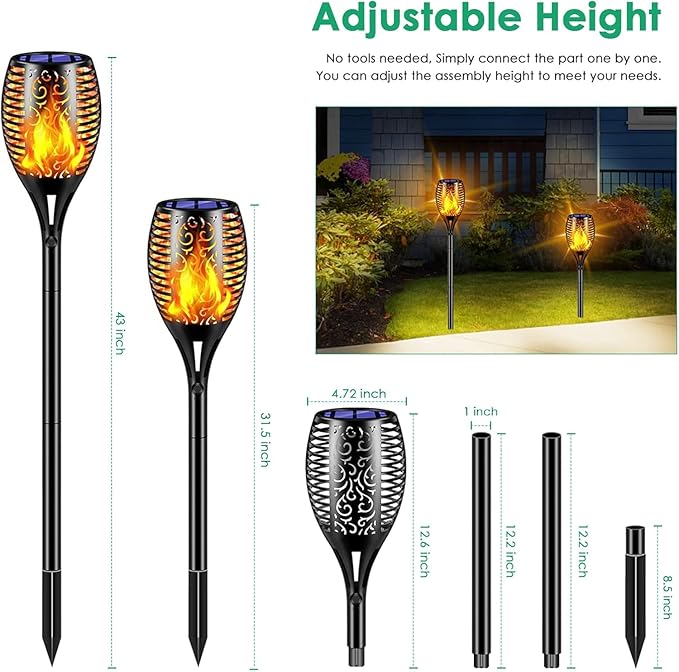 TomCare Solar Lights Outdoor 99 LED Higher & Larger Flickering Flame Solar Torch Lights 43" Waterproof Outdoor Lighting Solar Powered Pathway Lights for Garden Patio Yard, 6Pack