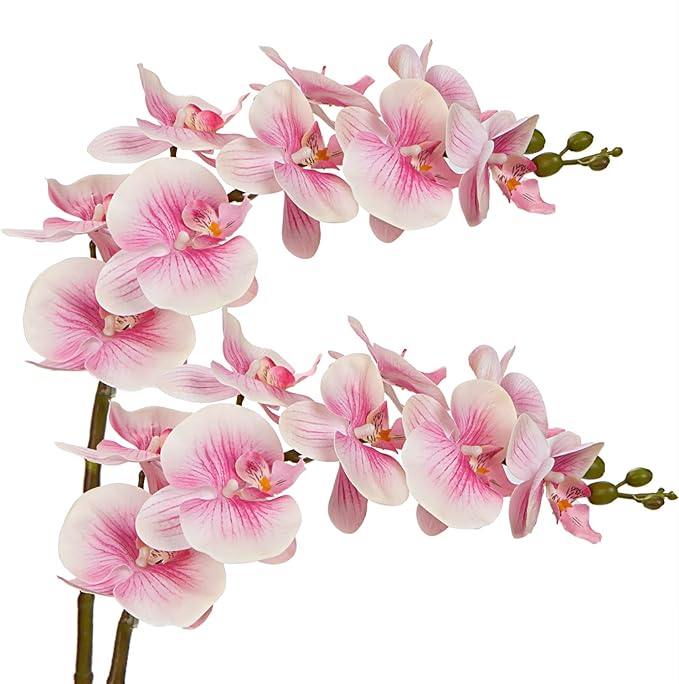 DILATATA 31.5" Faux Orchid Real Touch Signal Stem Phalaenopsis Orchid Spray with 9 Large Flowers for Home Arrangement, Artificial Flowers for Home Decor, Office House Decoration- Pink Orchid 2 Pcs