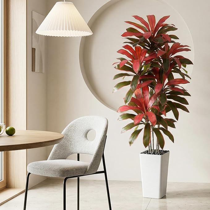 Artificial Dracaena Tree：5FT Faux Silk Tropical Yucca Floor Trees Realistic Fake Green Plant with Natural Wood Trunk & Lifelike Leaves for Home Office Decor Indoor & Outdoor (5FT,1-Pack,White)