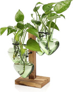 Plant Terrarium Propagation Stations with Wooden Stand, Glass Vase for Indoor Hydroponics Home Garden Office Decoration Gift for Women - 4 Love Bulb Vase