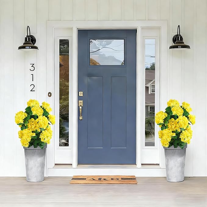 Faux Hydrangea Tree 30" Tall (2 Pack), Artificial Hydrangea Plant in Pot with Yellow Flowers, Realistic Hydrangea Tree for Indoor Outdoor Porch, Patio, Home Decor