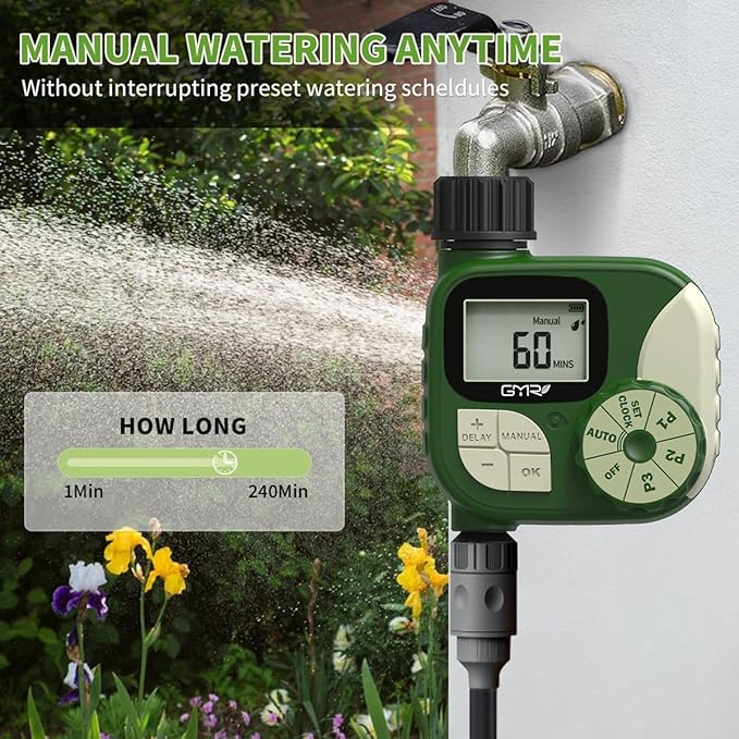 GMR Sprinkler Timer, Water Timer for Garden Hose, Hose Timers for Watering, Irrigation System with 3 Programs/Rain Delay/Manual/Auto Watering System, 1 Outlet