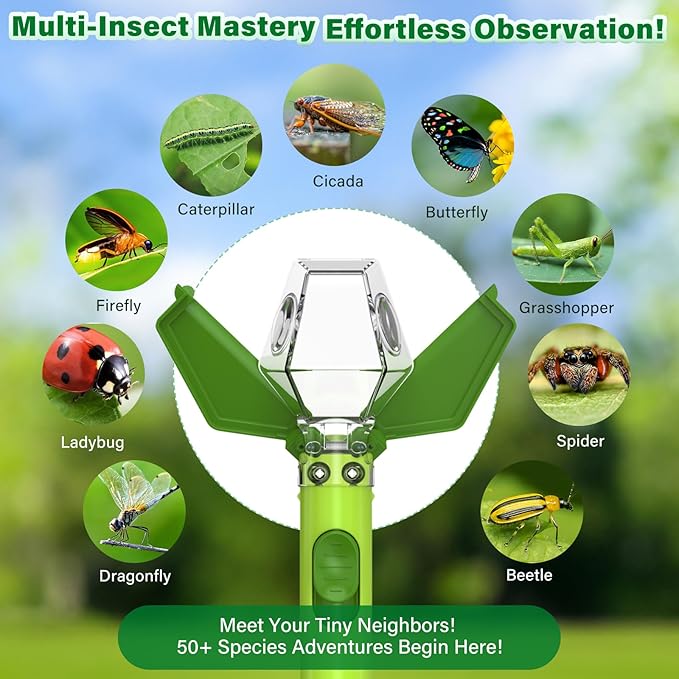 Bug Catcher for Kids, Insect Trap Kit with 6X Magnifier Glass - STEM Educational Exploration Tool for Indoor and Outdoor,Christmas Birthday Gifts Toys for Adults, Boys, and Girls(Green 2PCS)