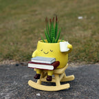 Dolkgy Funny Planters for Indoor Outdoor Plants, Adorable Rocking Chair Drinking Coffee Book Face Plant Pots, Unique Yellow Head Planters Flower Vase Succulent Pots