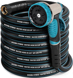 Heavy Duty Garden Hose 75 ft, NON-EXPANDABLE Water Hose with 10 Function Spray Nozzle, Lightweight Kink-less Hybrid Hose with Swivel Handle, Male to Female Fittings