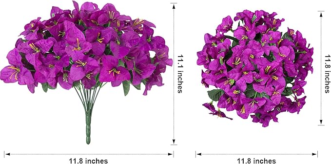 Fake Bougainvillea Artificial Flowers for Outdoors Spring Summer Decor, 4PCS Bougainvillea Outdoor Faux Plants Realistic Silk Flowers for Outside UV Resistant for Planter Patio Window Garden, Purple