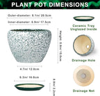 Ceramic Flower Pots - 8 Inch Pots for Plants Indoor Outdoor, Round Plant Pot Indoor with Drainage Hole and Saucer, Modern Decorative Planter, Bedroom Decor, Gardening Gifts, Crackle Green