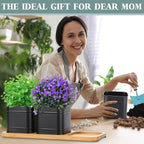 LemonRoad 6 Pcs Indoor Herb Planter Window Herb Pots for Kitchen with Drainage Hole and Bamboo Tray Farmhouse Metal Garden Planter Pot with DIY Label Mom Plant Gift(Black,Square)