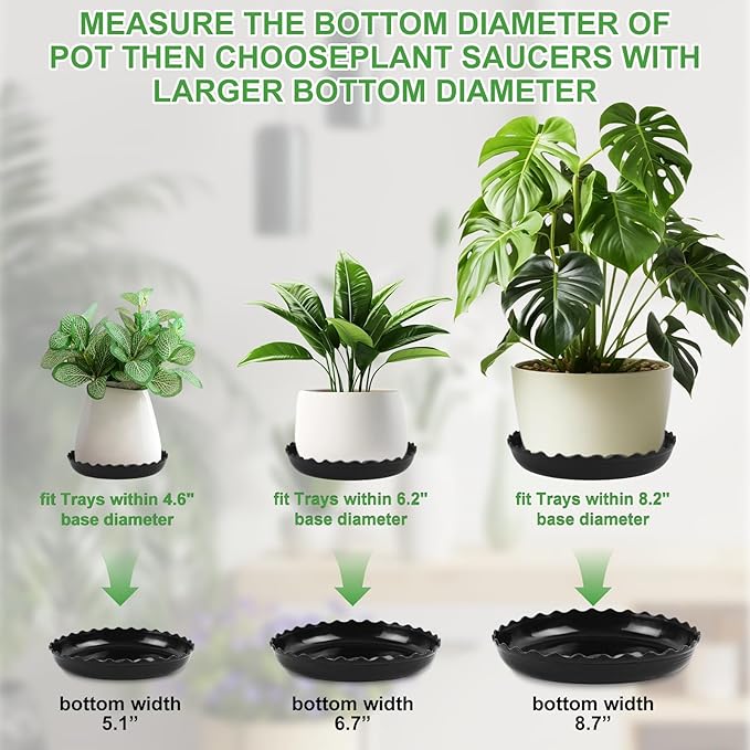 Wave Plant Saucer - 6/8/10 inch Plant Trays to Catch Water, Plastic Flower Pot Saucers for Indoor and Outdoor Garden（6 Packs ）