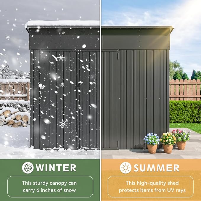 Aoxun 7.5'x4' Triple Door Shed Outdoor Storage Shed with Three Lockable Door Metal Storage Cabinet with Slopping Roof for Tools Bicycles Storage for Garden, Backyards (Black)