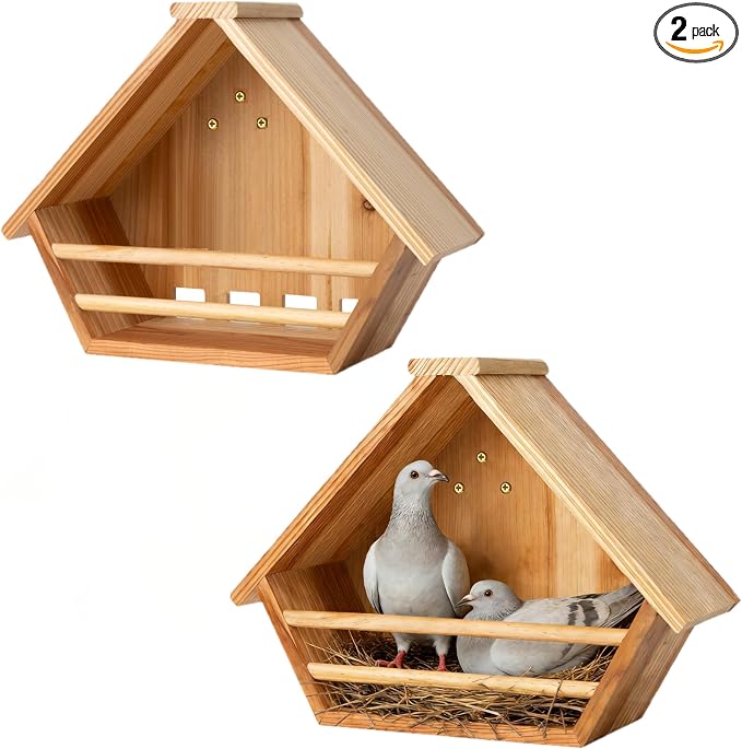 2 Pack Cedar Mourning Dove Nesting Box, Oltara Wooden Dove Pigeon Bird House for Outdoors