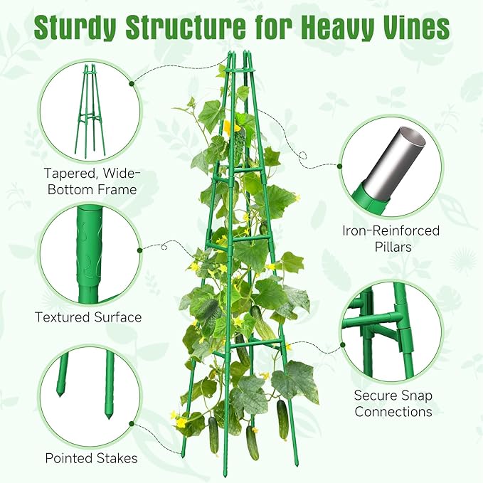 4 Pack 64" Tall Adjustable Obelisk Garden Trellis for Climbing Plants, Rust-Proof Pe Coated Metal Plant Trellis Support for Raised Beds, Potted Vines, Cucumbers, Tomatoes, Indoor Outdoor Use (4 Pack)
