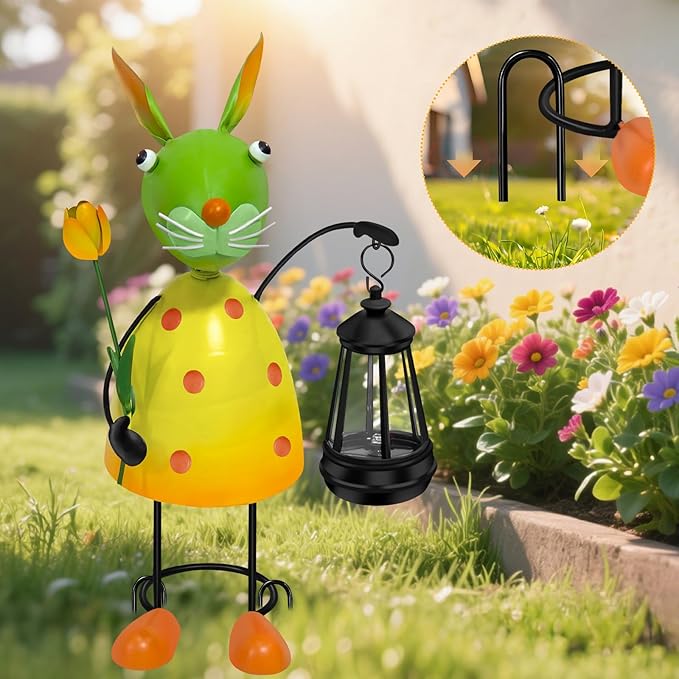 Solar Garden Rabbit Statues with Solar Lights Easter Decor Outdoor Rabbit Figurine Bunny Decor for Home Patio Lawn Yard,Birthday House Warming Gifts for Women, Mom, Grandma