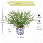 Hollyone Large Artificial Potted Plants Fake Palm Plants 13" Faux Green Plant Plastic Tropical Palm Tree in Blue and White Porcelain Ceramic Pots for Home Room Office House Indoor Decoration