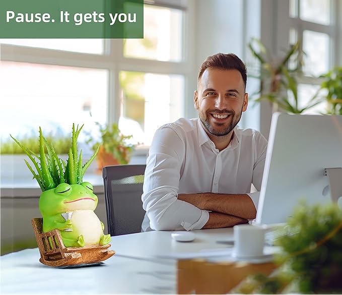 Saysmile Unique Frog Plant Pots Indoor, Cute Small Succulent Pots with Drainage Hole, Rocking Chair Planters for Outdoor Indoor Plants, Resin Flower Pot for String of Pearls, Gift Ideas for Mother