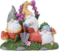 Garden Gnome Statue, Gnomes Figurine on Flower Pot with Floret and Mushrooms, Waterproof Resin Outdoor Decor for Patio Lawn Yard Home Tabletop Decoration