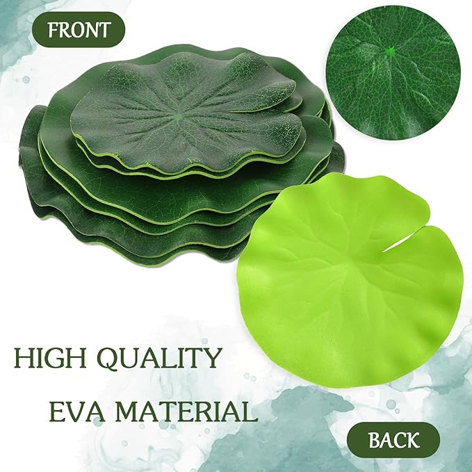 Abeillo 6Pcs Fake Lily Pads, 3 Sizes Floating Artificial Lily Pads Decorations, Realistic Pond Plants Decor for Pool Patio Aquarium Fountain