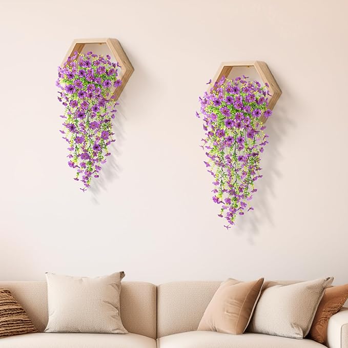 Artificial Hanging Flowers Plants for Outdoor Spring Summer Decoration, 2PCS Faux Silk Daisy UV Resistant Look Real for Outside Home Indoor Planter Porch Garden Yard Decor(Purple)