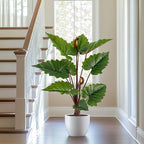 55in Tall Artificial Elephant Ear Plant - 9 Large Faux Tropical Leaves for Indoor Outdoor Jungle Decor Pet-Safe, Bendable Stems(4.6FT-1Pack)