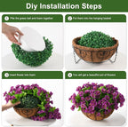 Homsunny Artificial Hanging Flowers Plants Basket for Outdoor Decoration,Fake Petunias Faux Silk Moring Glory UV Resistant for Outside Porch Patio Courtyard Spring Summer Decor(Purple)