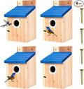 4-Pack Blue Wooden Bird Houses for Outdoors with Predator Guard, Bluebird Houses for Outside – Ideal for Bluebirds & Other Backyard Birds, Blue