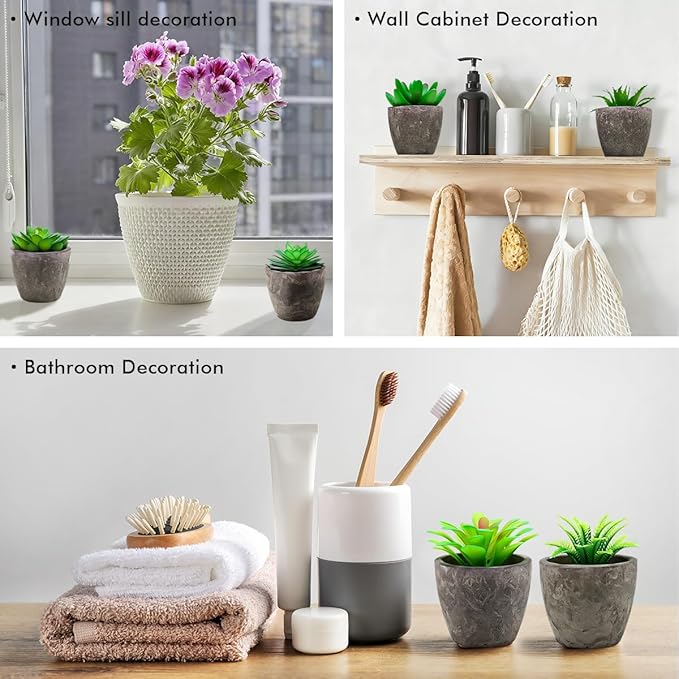 Succulents Plants Artificial Set of 6 Small Realistic Fake Succulent Plant in Pots Realistic Faux Greenery Plants Potted for Home Office Desk Indoor Bedroom Living Room Decoration
