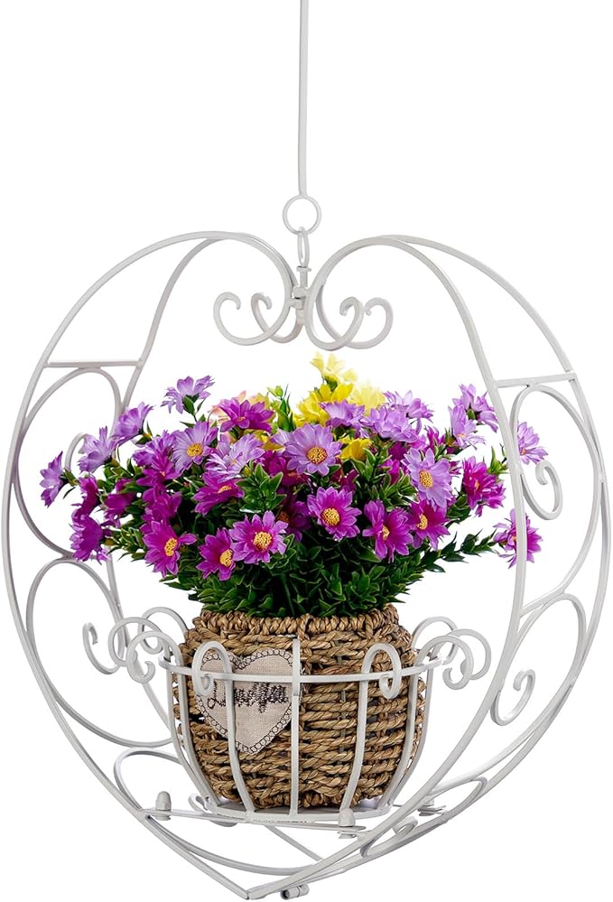 39.7" Hanging Plant Holder,Metal Heart Planter, Hanging Planters,for Patio, Porch, Bedroom, Living Room Decor（White）