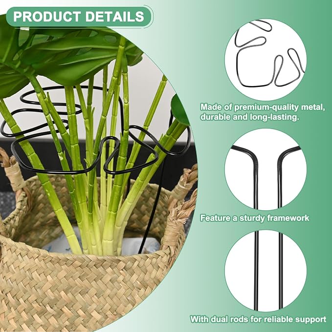M METERXITY 2-Pack Monstera Plant Support, 11x5.9 Inch Reusable Sturdy Alloy Plant Support Stakes Unique Design for Potted Plants Flowers/Vegetables/Indoor Outdoor Climbing Plants [Black]