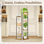 LASZOLA 6 Tier Tall Wood Plant Stand Indoor, Heavy Duty Corner Plant Rack for Large Planters, Multi Level Vertical Metal Flower Holder Display Shelf for Living Room Patio Balcony Garden, Rustic Brown
