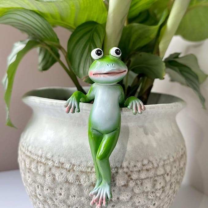 Cute Climbing Frog Figurines Flower Pot Hugger Resin Hanging Frog Sculpture Outdoor Statue Plant Pot Decorations for Home Garden Fence Balcony Patio Lawn Yard Ornaments (Back)