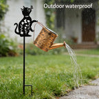 Solar Watering_Can with Light, 2 Pcs Outdoor Solar Cat Garden Decorative, Featuring Metal Cat Silhouette Stake, Gift for Women, Outdoor Waterproof, for Landscape, Lawn, Garden Path Decor