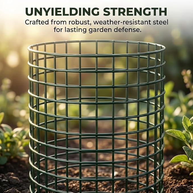 3Pack 17x14 Inch Galvanized Wire Plant Protectors -9Pcs Mesh Cages with Stakes & Zip Ties, Chicken Wire Cloches for Rabbits Squirrels, Garden Vegetable Seedling Protection