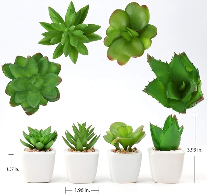 Briful Mini Fake Plants 4 Packs Assorted Artificial Succulents Plants Potted Faux Succulents Plants in Ceramic Planter Pot for Home Decor Indoor Bathroom Shelf Tabletop