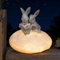 Solar Bunny Garden Statue with LED Light – Cute Solar Garden Decor Outdoor Rabbit Statue for Patio Yard Backyard Lawn, Bunny Decor Garden Statues, Easter Rabbit Gifts-Stone