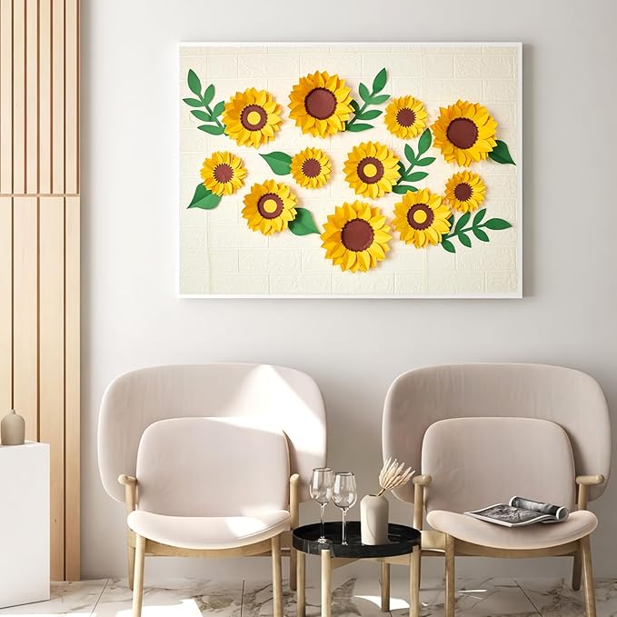 PAPER JAZZ Sunflower Paper Flower Decoration for Wall,3D Gaint Flower Wall Decor | Large Yellow Sunflowers for Bulletin Board Kitchen Living Room for Baby Shower,Nursery Room.