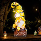 twinbling Birthday Gifts from Daughter Son - 13" Garden Solar Spring Gnomes Statues Outdoor Spring Decor with LED Lighted Bee and Flowers Funny Garden Sculpture for Patio Yard Lawn Decorations Gifts
